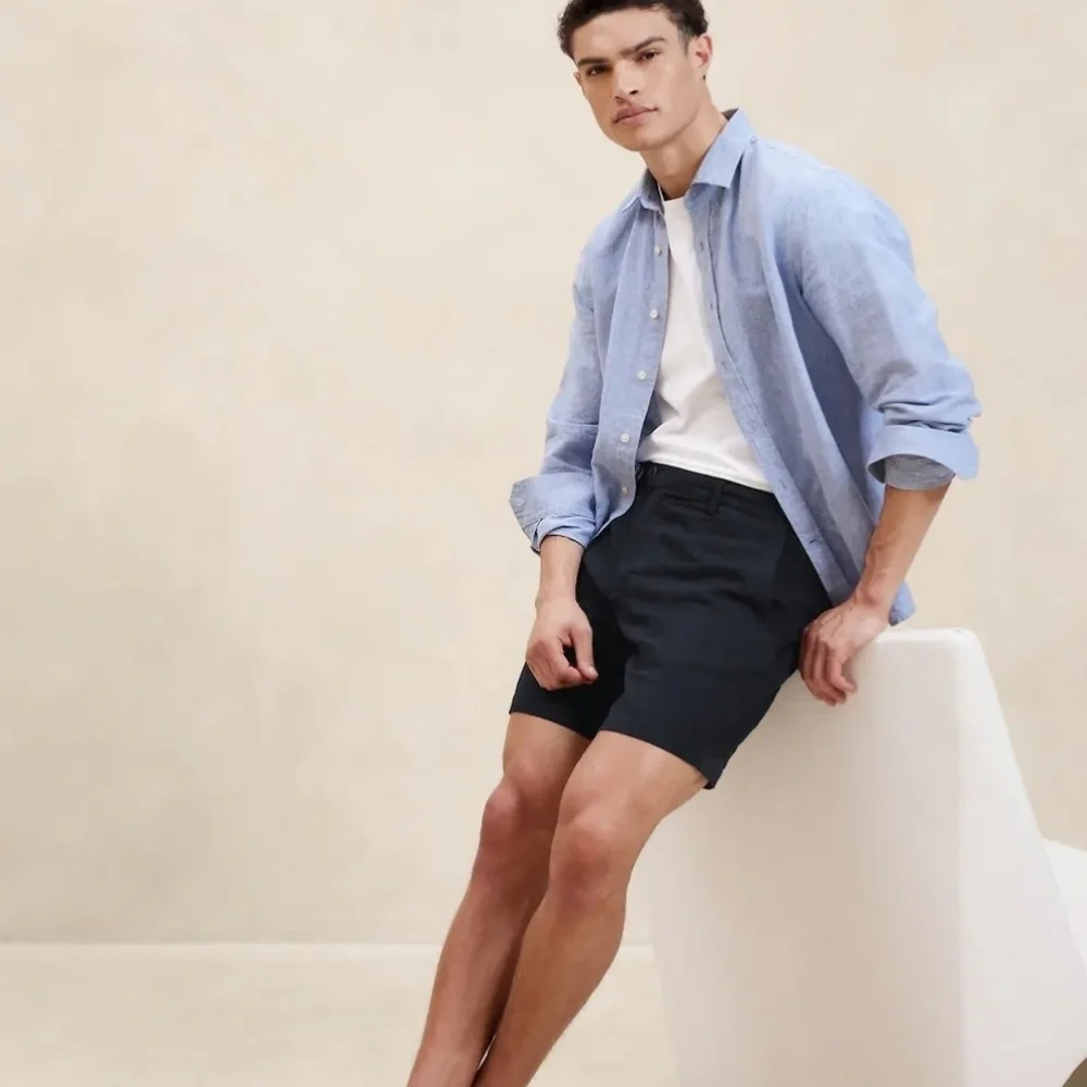 Banana Republic Linen Blend Shorts Preppy Navy